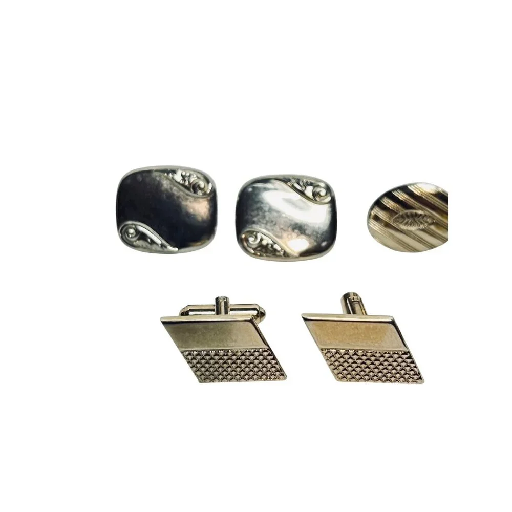 Lot Of 5 Gold Tone Vintage Cufflinks Rectangle Oval Triangle Shapes (6142)